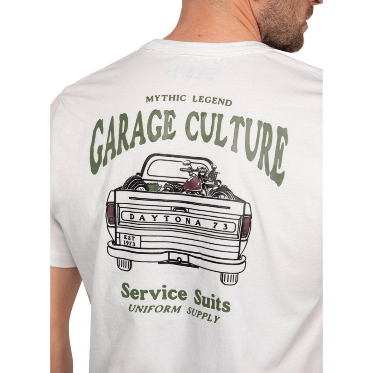 T-shirt Jerry en coton blanc à coupe droite pourvu d'un col rond blanc, DAYTONA