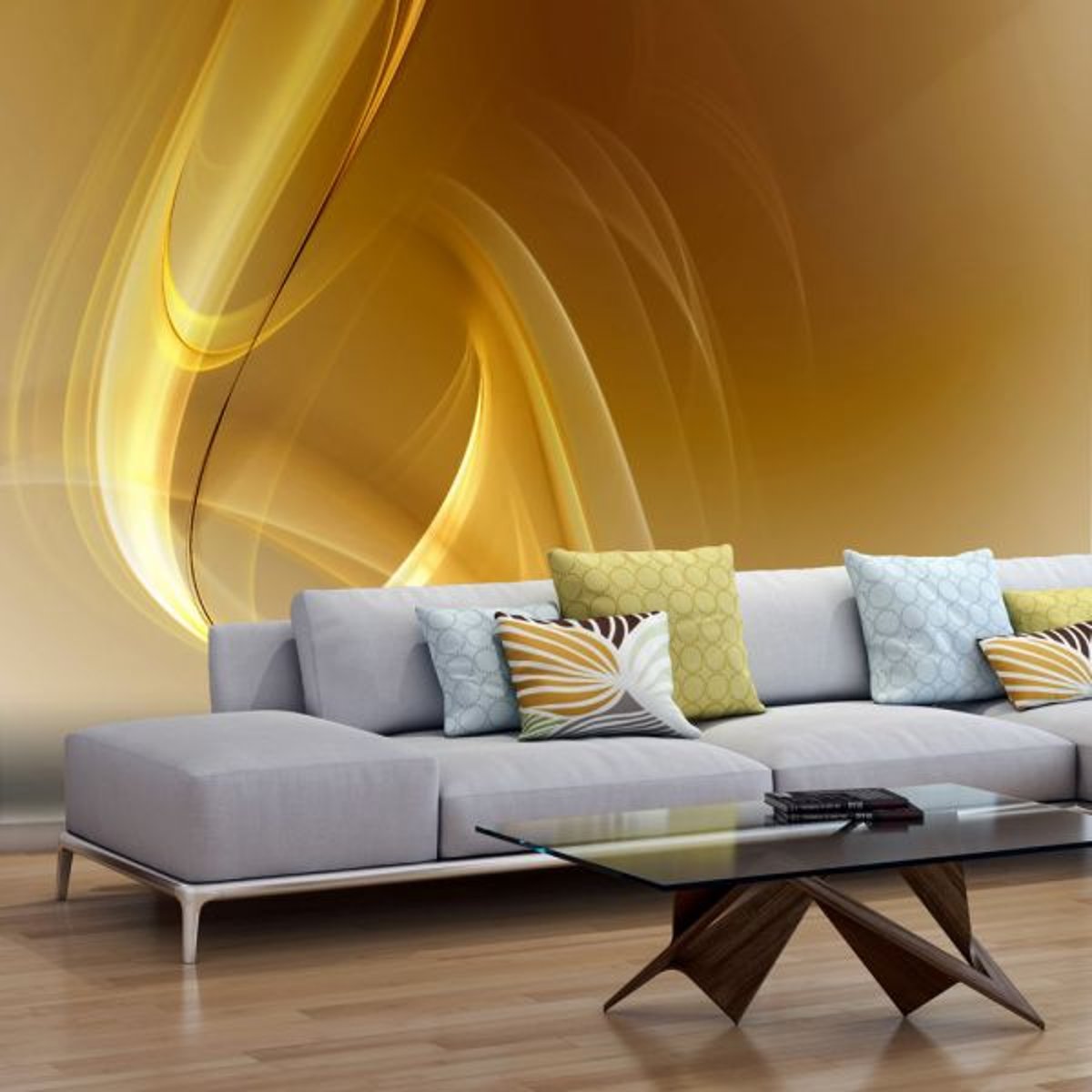 Papier peint intissé panoramique Abstractions Gold fractal background blanc, EDEN