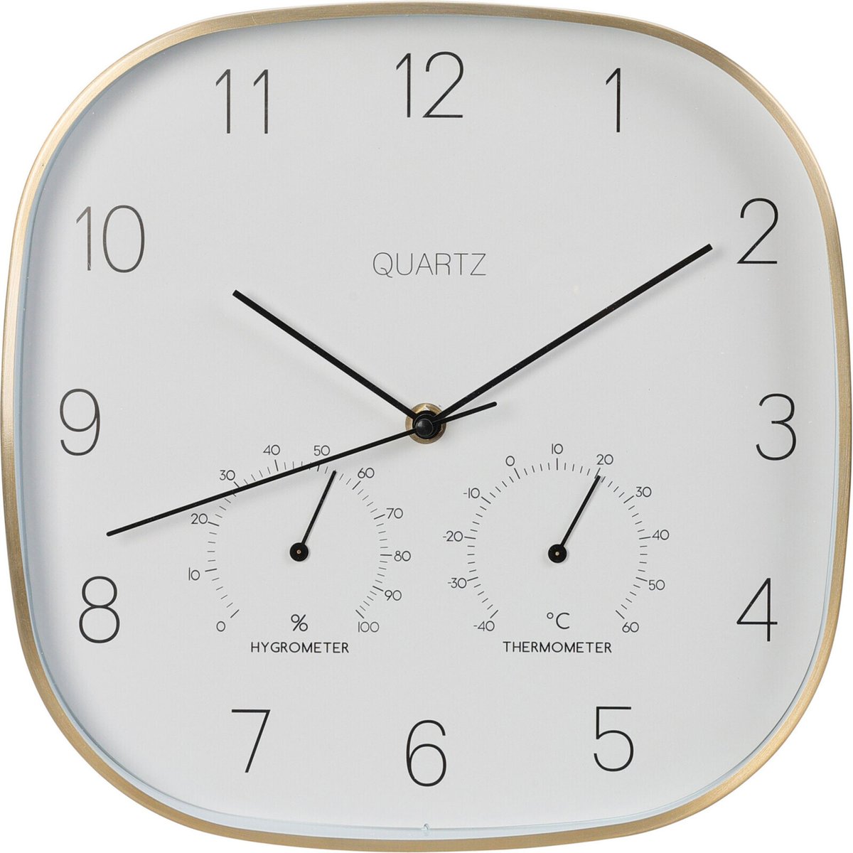 Horloge murale aluminium doré thermomètre + hygromètre 28.5x28.5cm doré, WADIGA