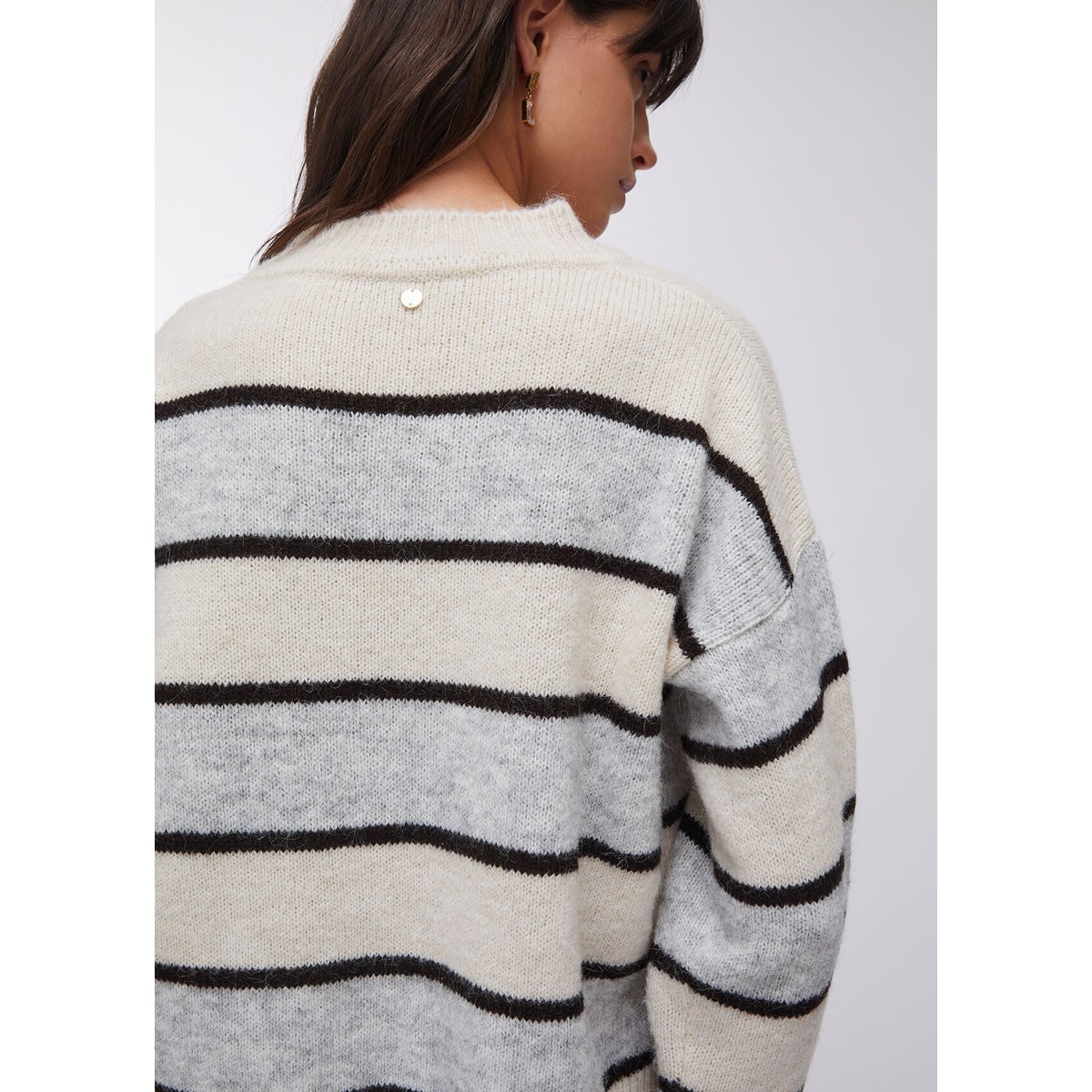 Pull à rayures en laine et alpaga gris et beige, LIU JO