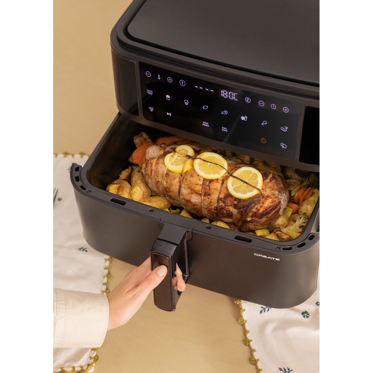 Friteuse à air 10 L avec séparateur AIR FRYER DUAL noir, CREATE