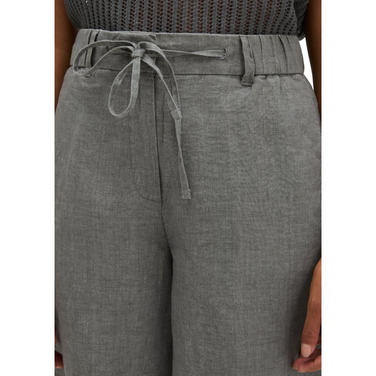 Short en lin droit avec ceinture élastique gris, MARC O'POLO