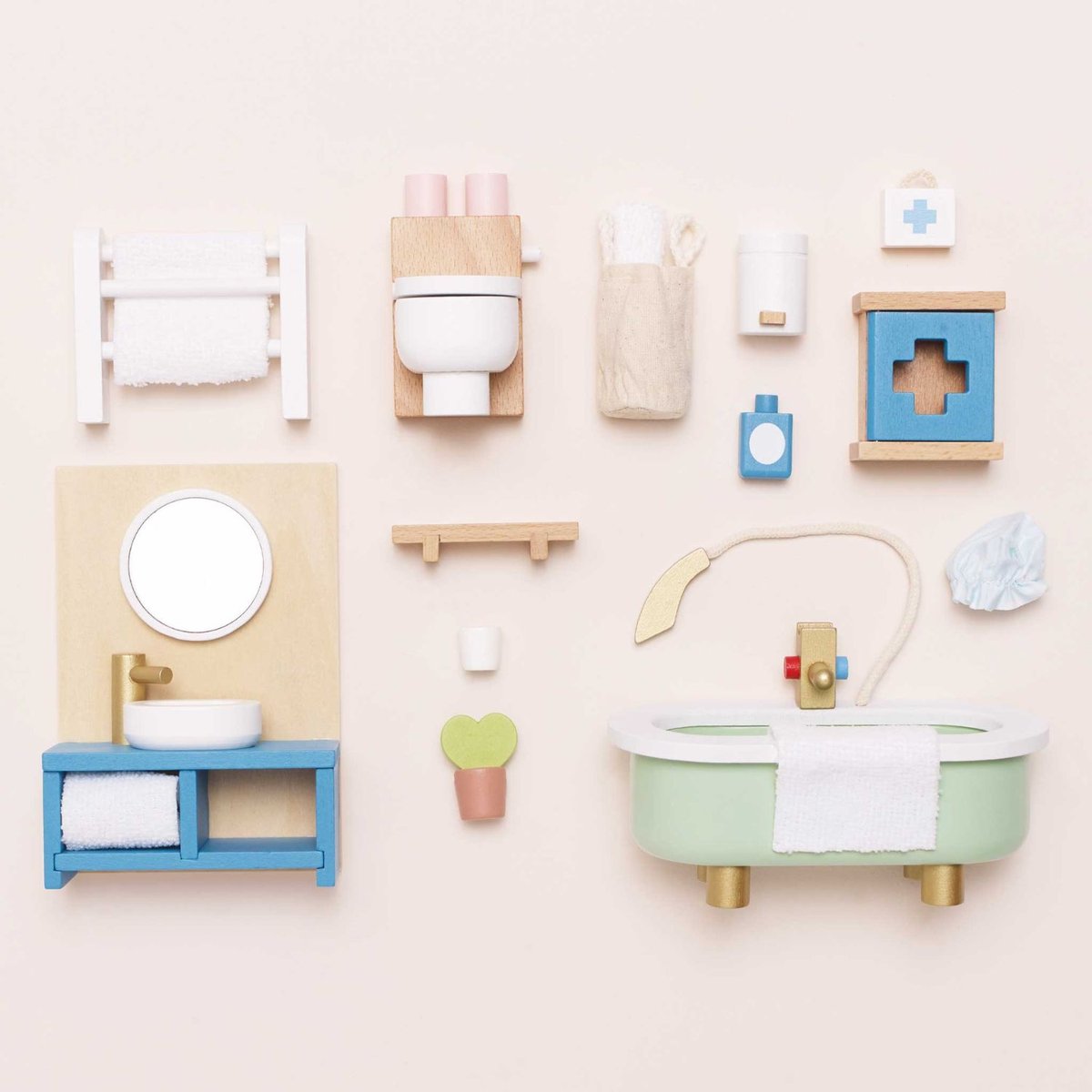 Salle de bain pour maison de poupée vert, bleu, blanc, LE TOY VAN
