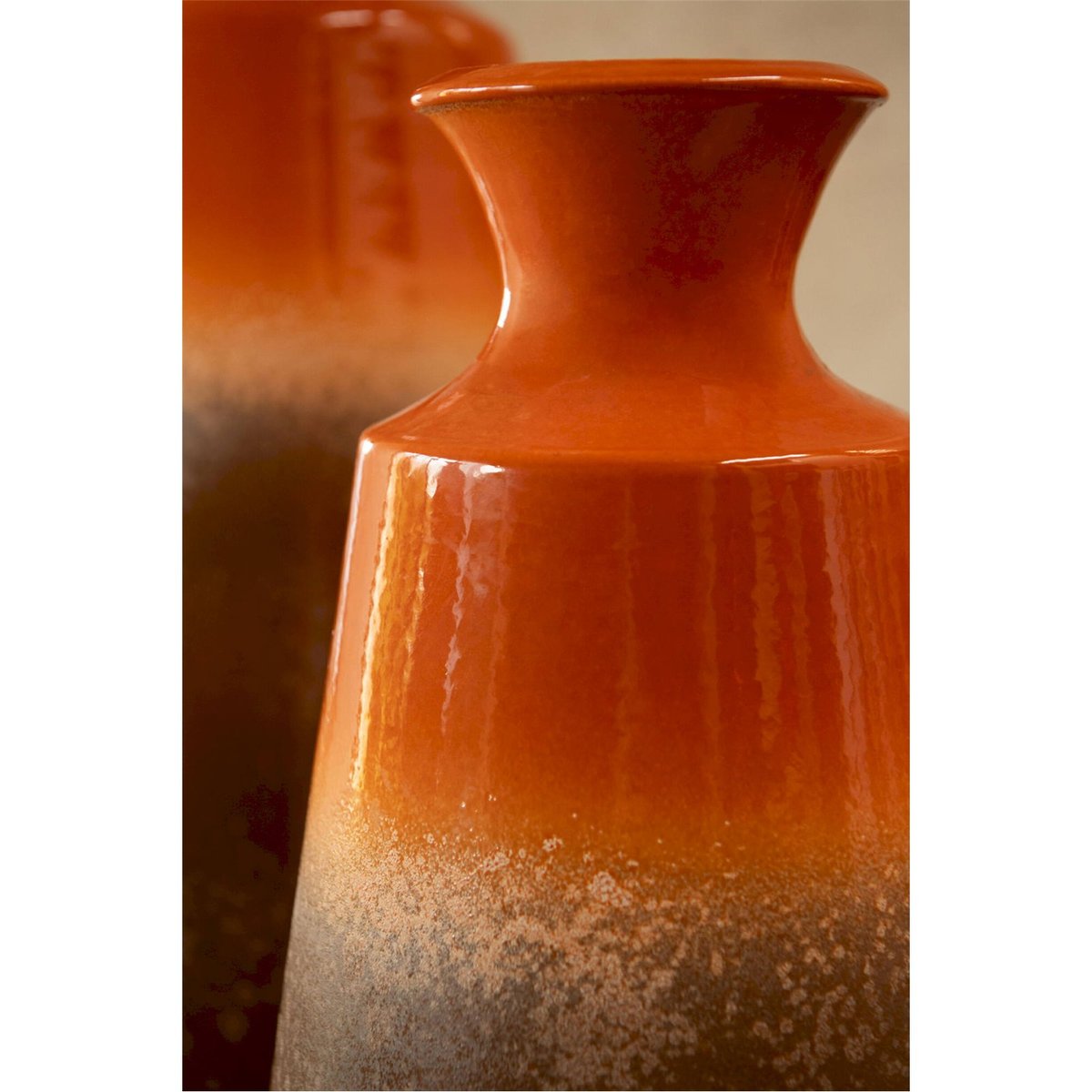 Vase en poterie fait main orange et marron foncé, RECOLLECTION