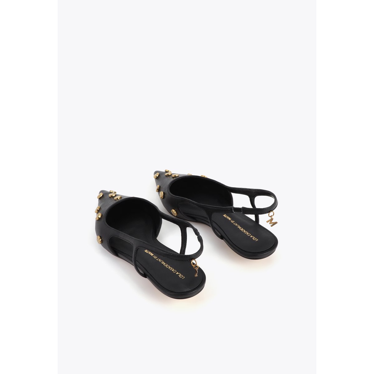 Ballerines slingback à talon entonnoir et clous décoratifs noir, LOLA CASADEMUNT