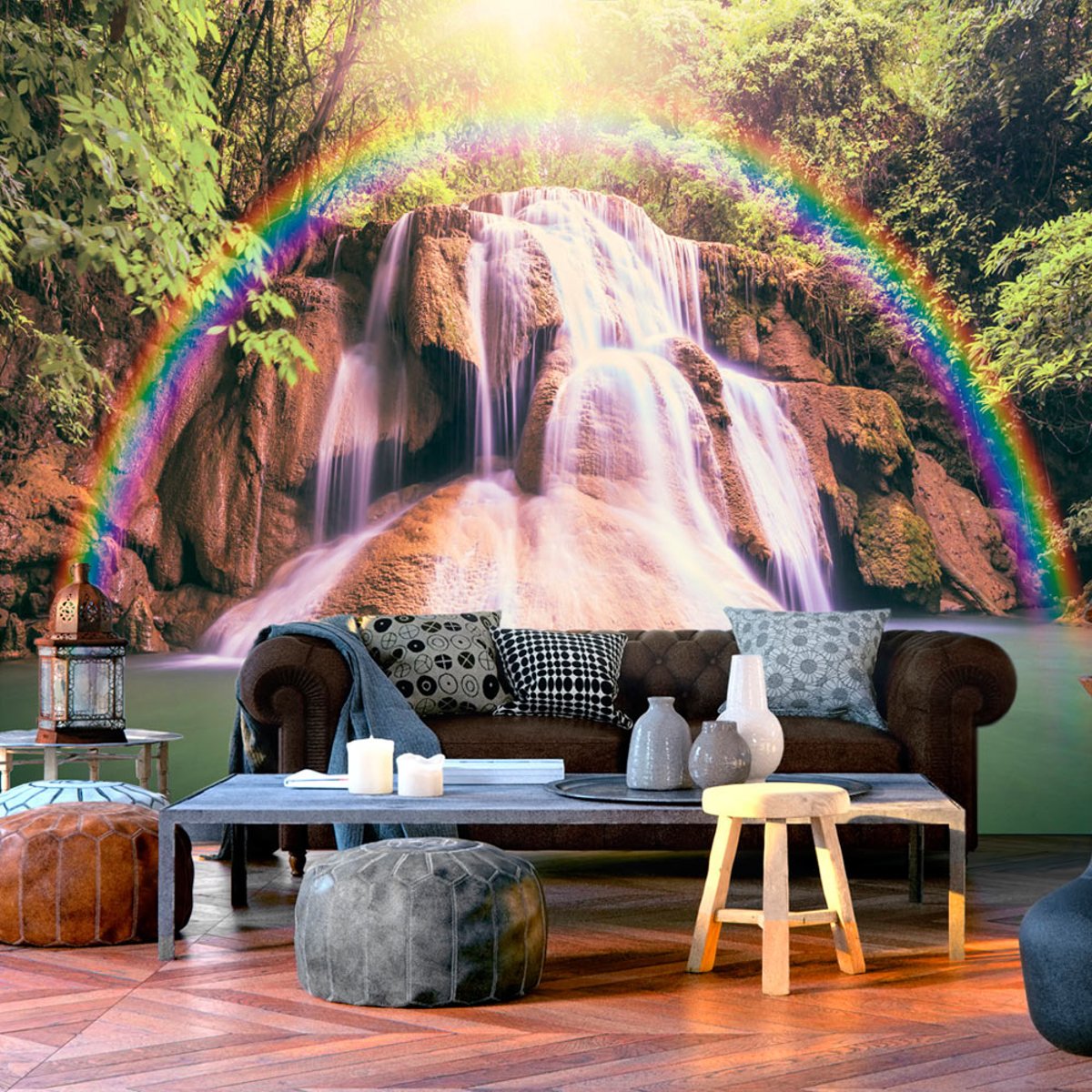 Papier peint intissé panoramique Paysage Magical Waterfall vert, EDEN