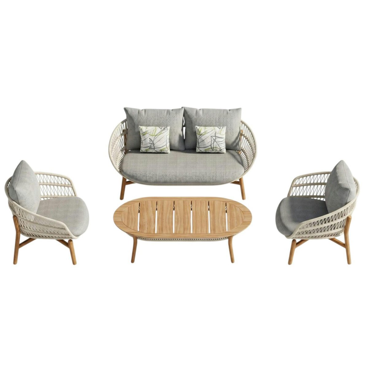 Salon de jardin 4 places en teck et cordage VASCA anthracite, PIER IMPORT