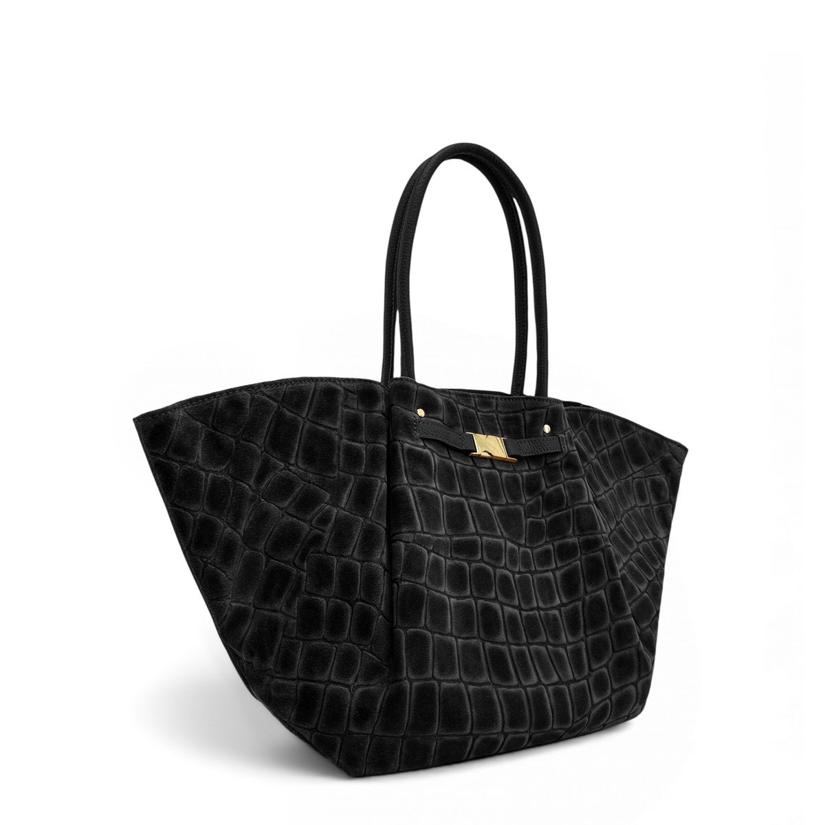 Grand sac cabas en cuir grainé et croûte de cuir OFF CAMPUS noir, OH MY BAG