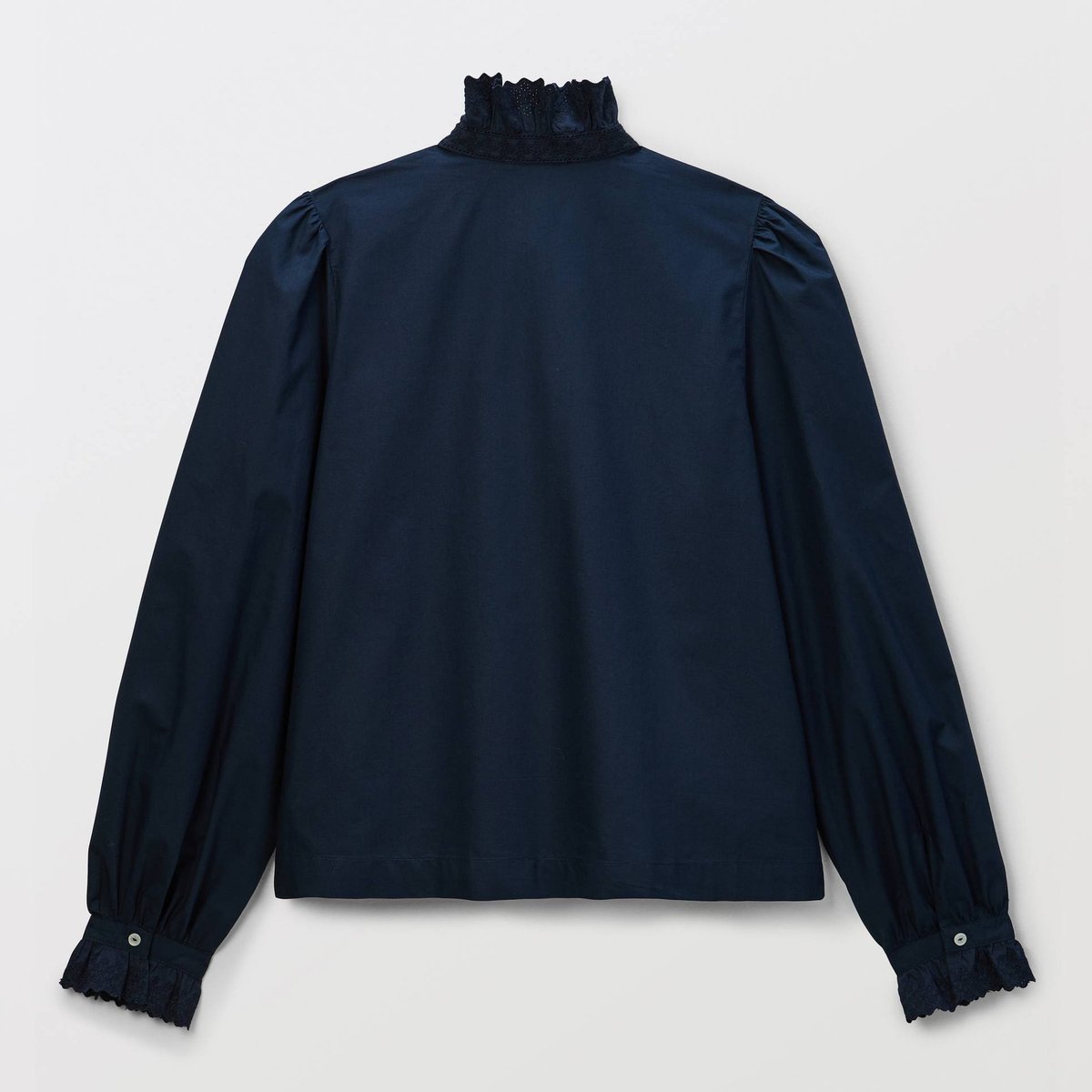 Chemise manches longues brodée en coton marine, MONOPRIX