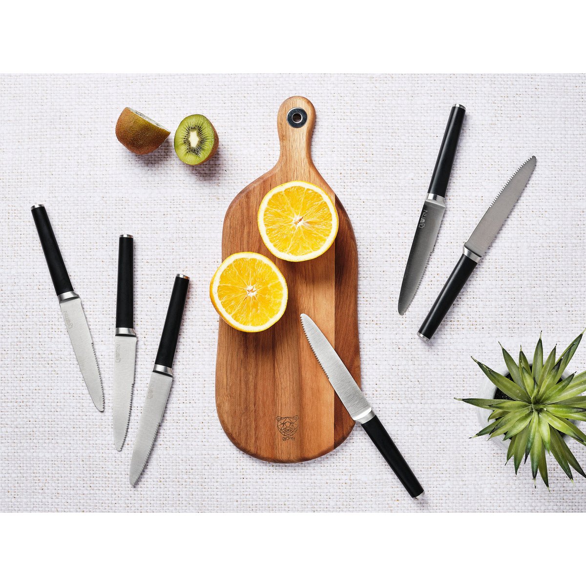 Lot de 6 couteaux à steak en inox, NUDE inox mat et noir mat, BJORN
