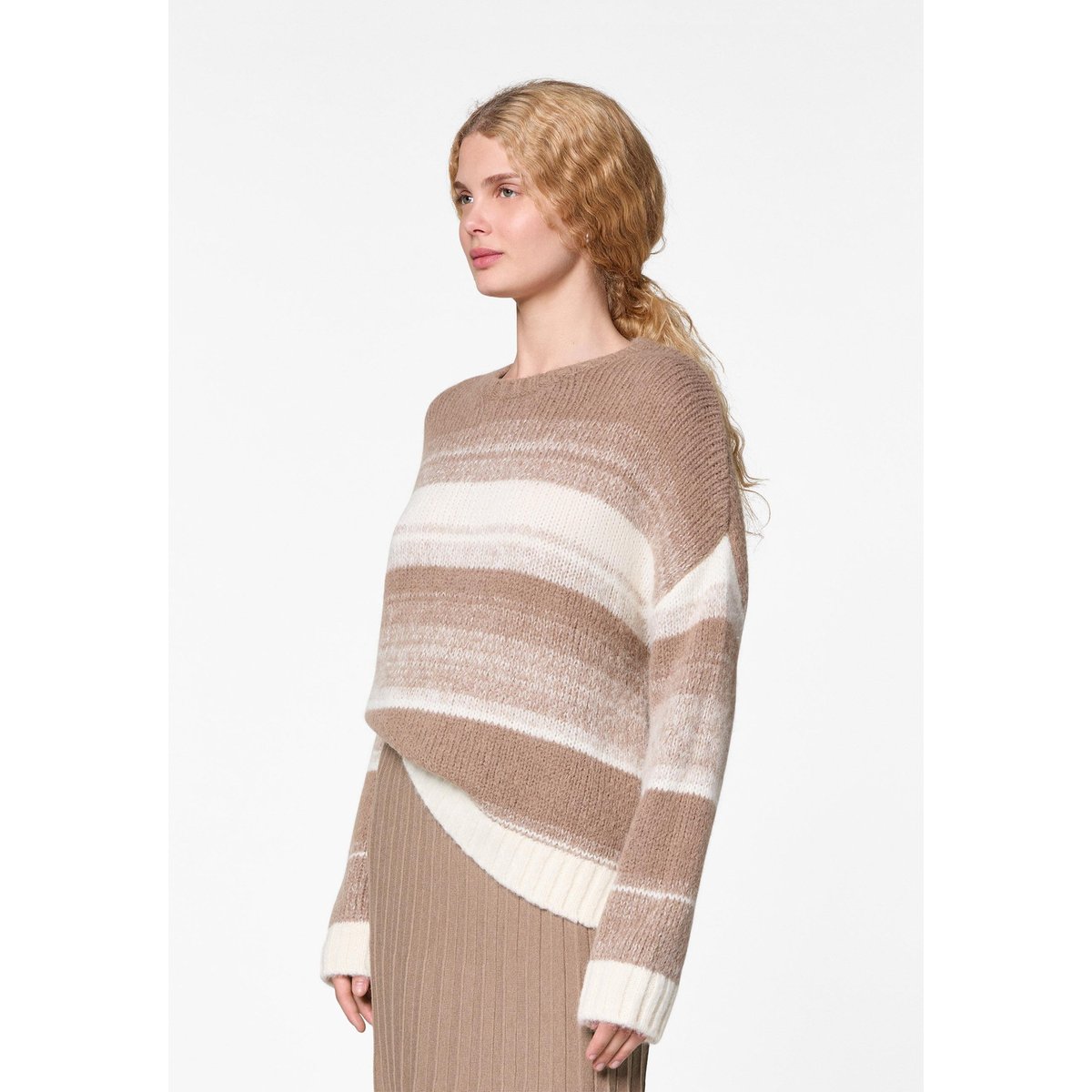 Pull oversize rayé en alpaga marron taupe, RODIER