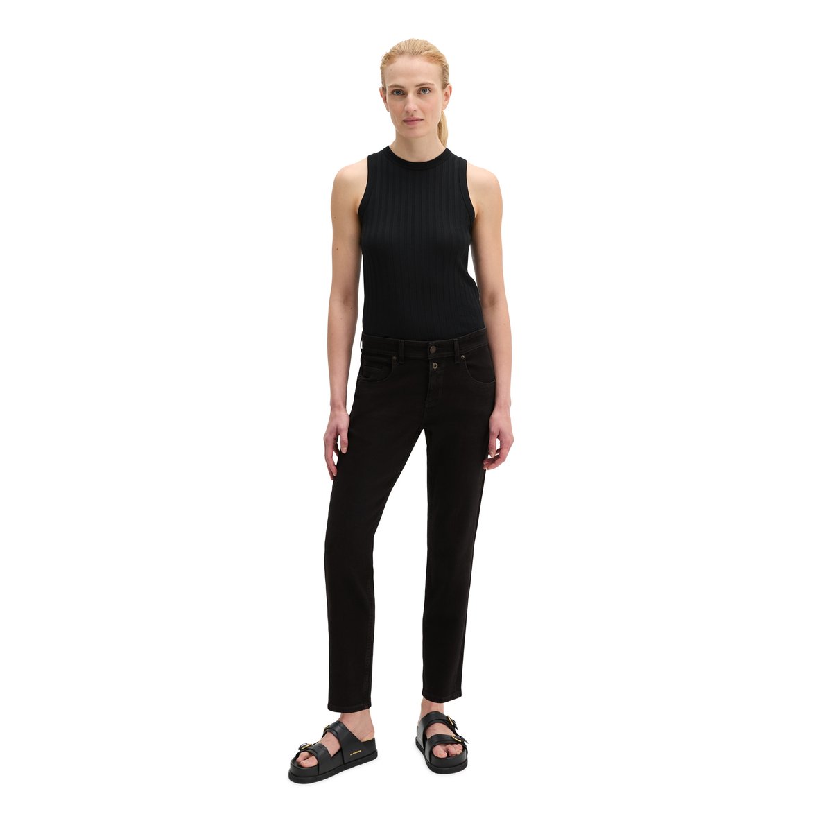 Jeans modèle Theda boyfriend cropped en Organic Cotton Stretch noir, MARC O'POLO