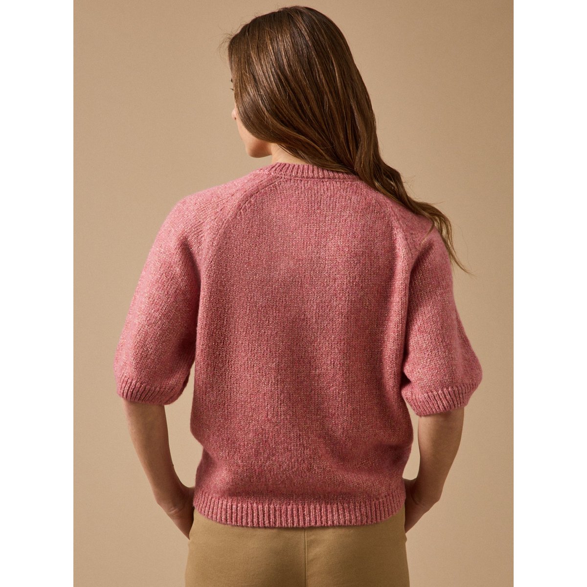 Pull irisé manches courtes rose, CYRILLUS