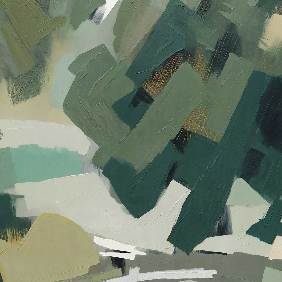 Papier peint Sous-bois cubiste vert olive vert, HEXOA