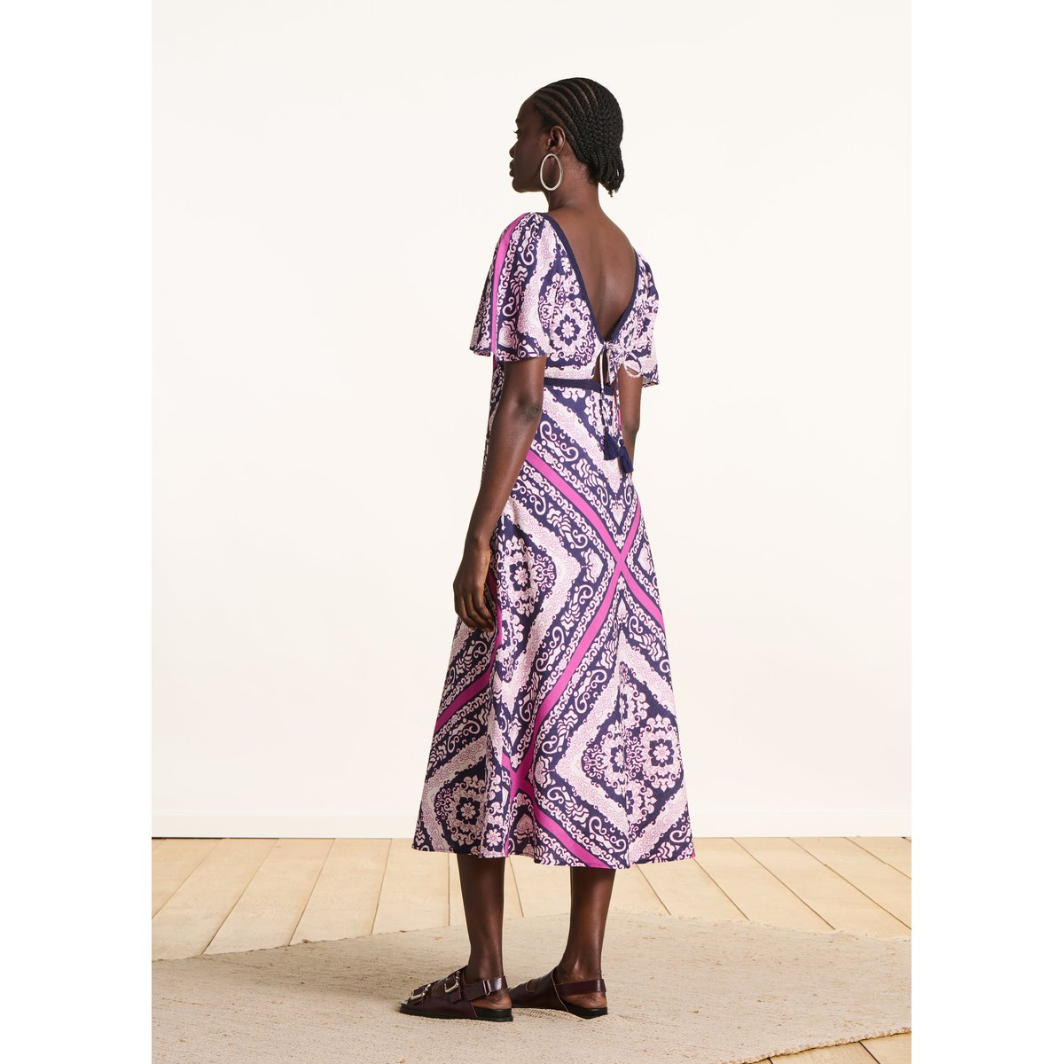 Robe longue à imprimé foulard en coton violet/fiesta, LA FEE MARABOUTEE