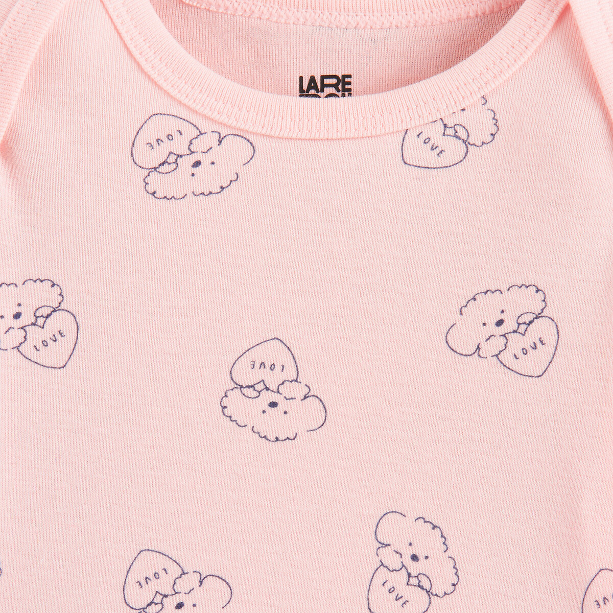 Lot de 5 bodies à manches longues, emmanchures américaines, thème chien et coeur marine + rose + écru, LA REDOUTE COLLECTIONS