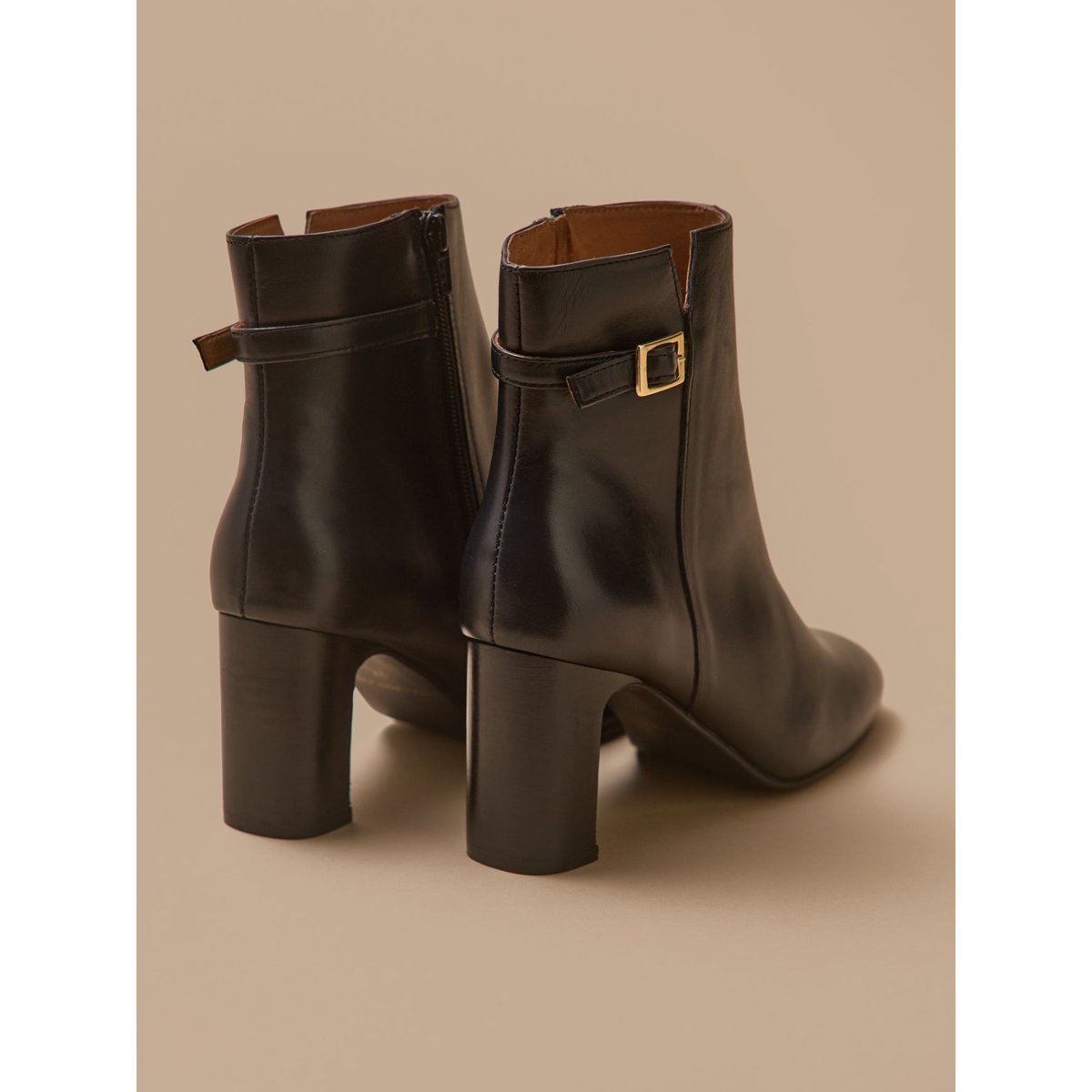 Boots à talon cuir marine, CYRILLUS