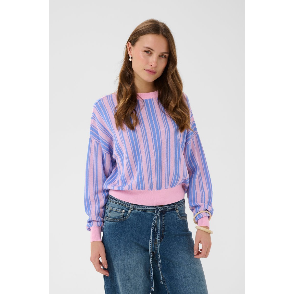 Pullover tricoté rose bleu begonia pink/nautical blue, CULTURE