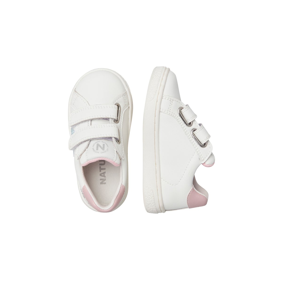 Sneakers en cuir et tissu pailleté PINN VL. blanc-rose, NATURINO