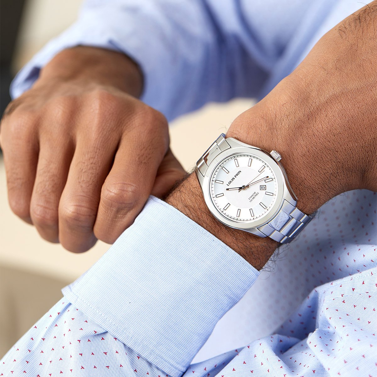 Montre Analogique ADRIEN argenté blanc argenté, LOUIS PION