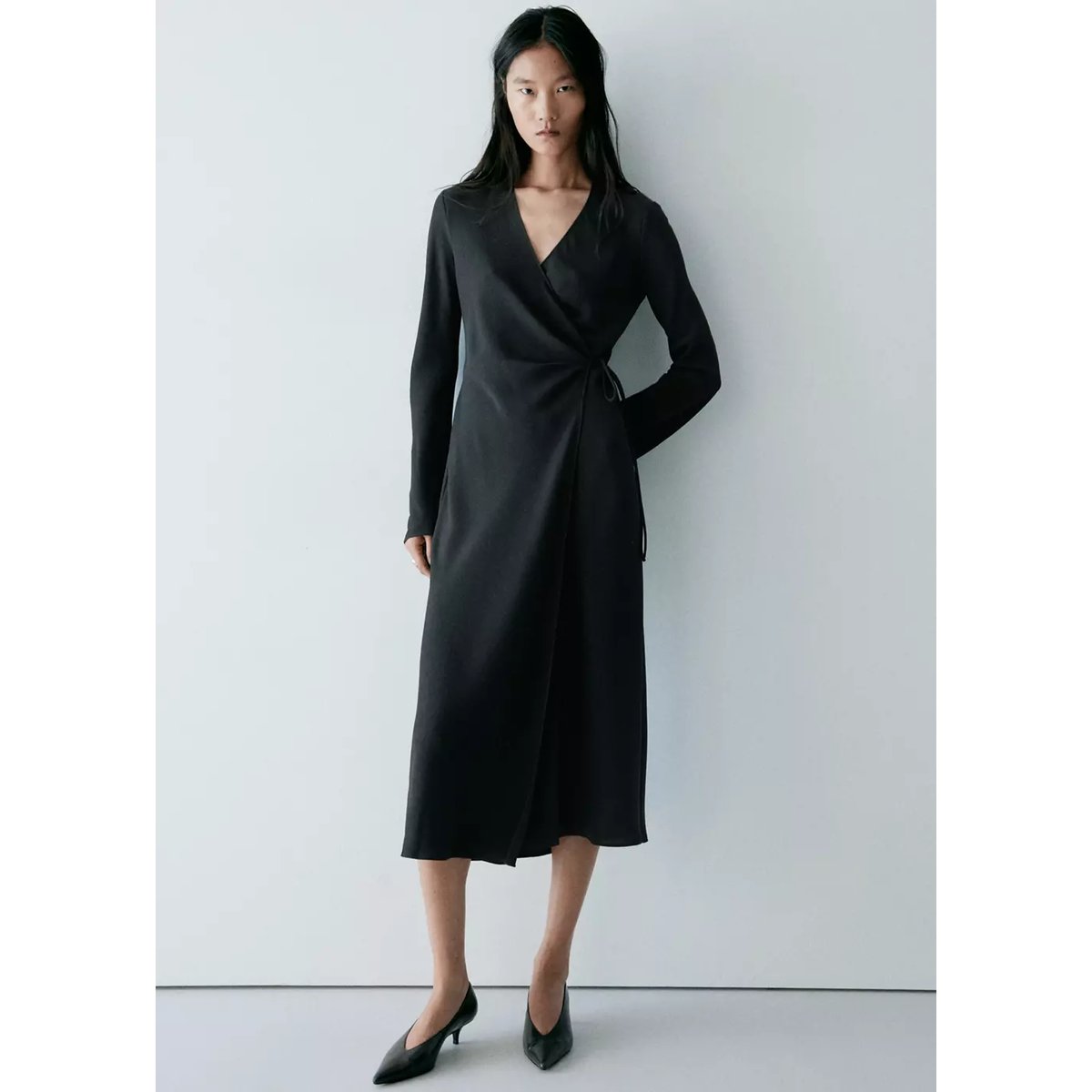 Robe cache-cœur nœud noir, MANGO