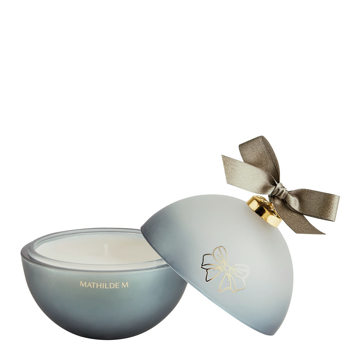Bougie boule 210 g parfum Musc Irisé RUBANS DE FÊTE bleu, MATHILDE M