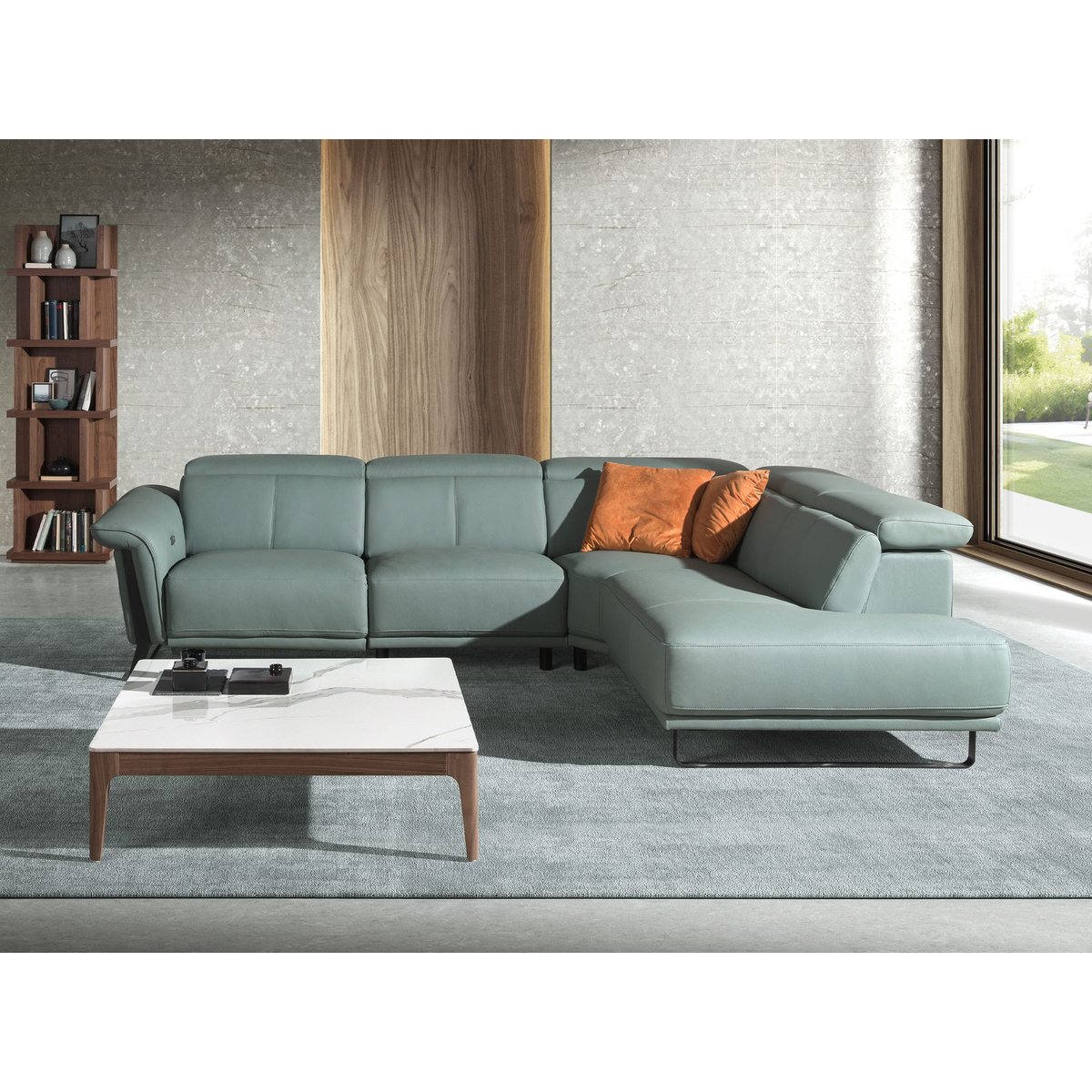 Canapé d'angle relax droite en cuir vert turquoise | noir, ANGEL CERDA
