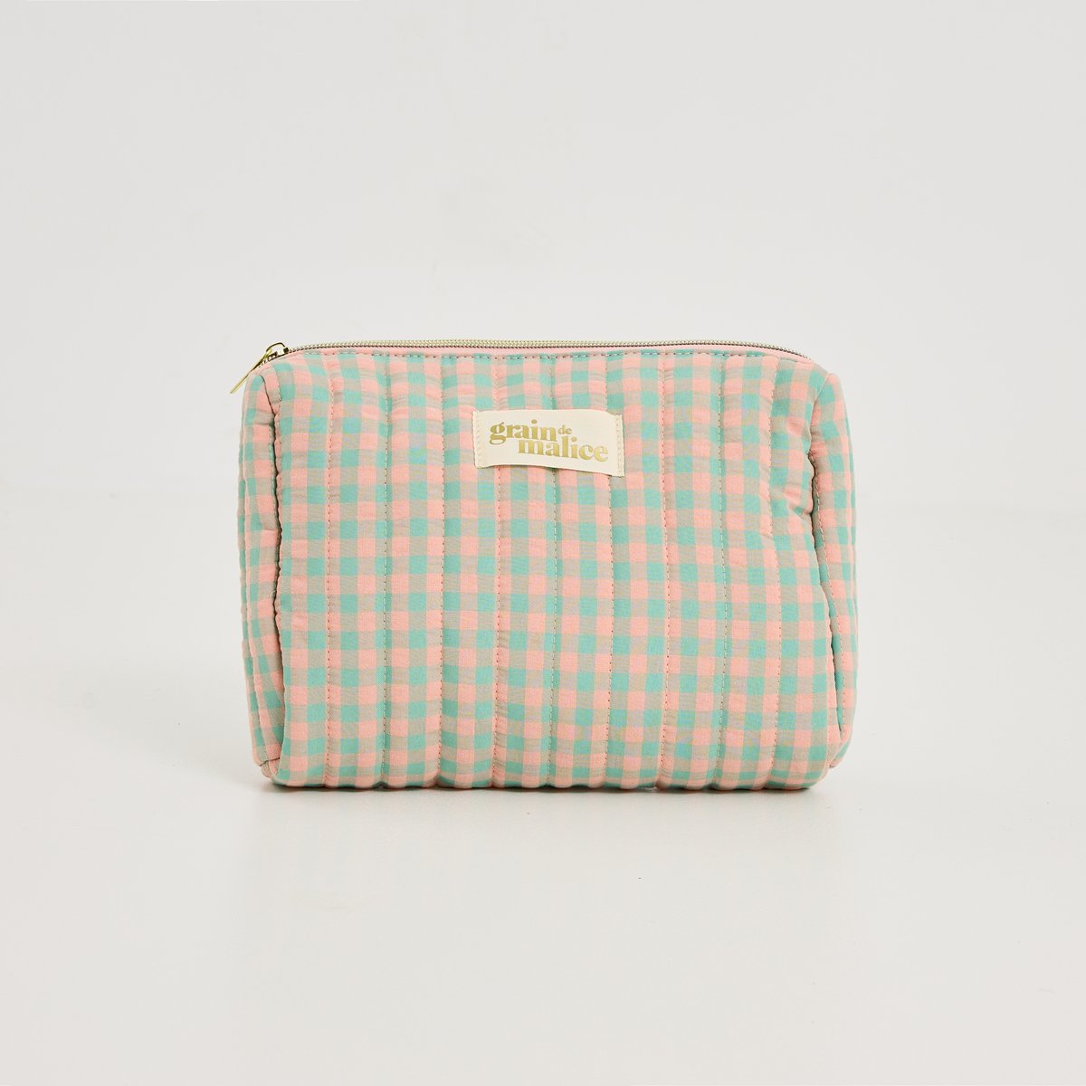Trousse de toilette en tissu vichy vert, GRAIN DE MALICE