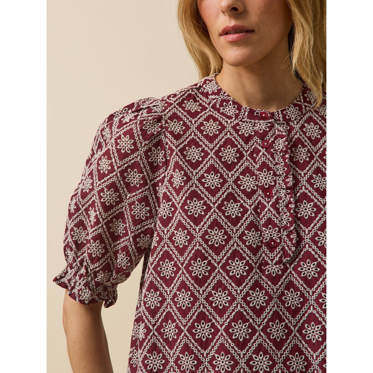 Robe courte broderie anglaise terre brulee, CYRILLUS