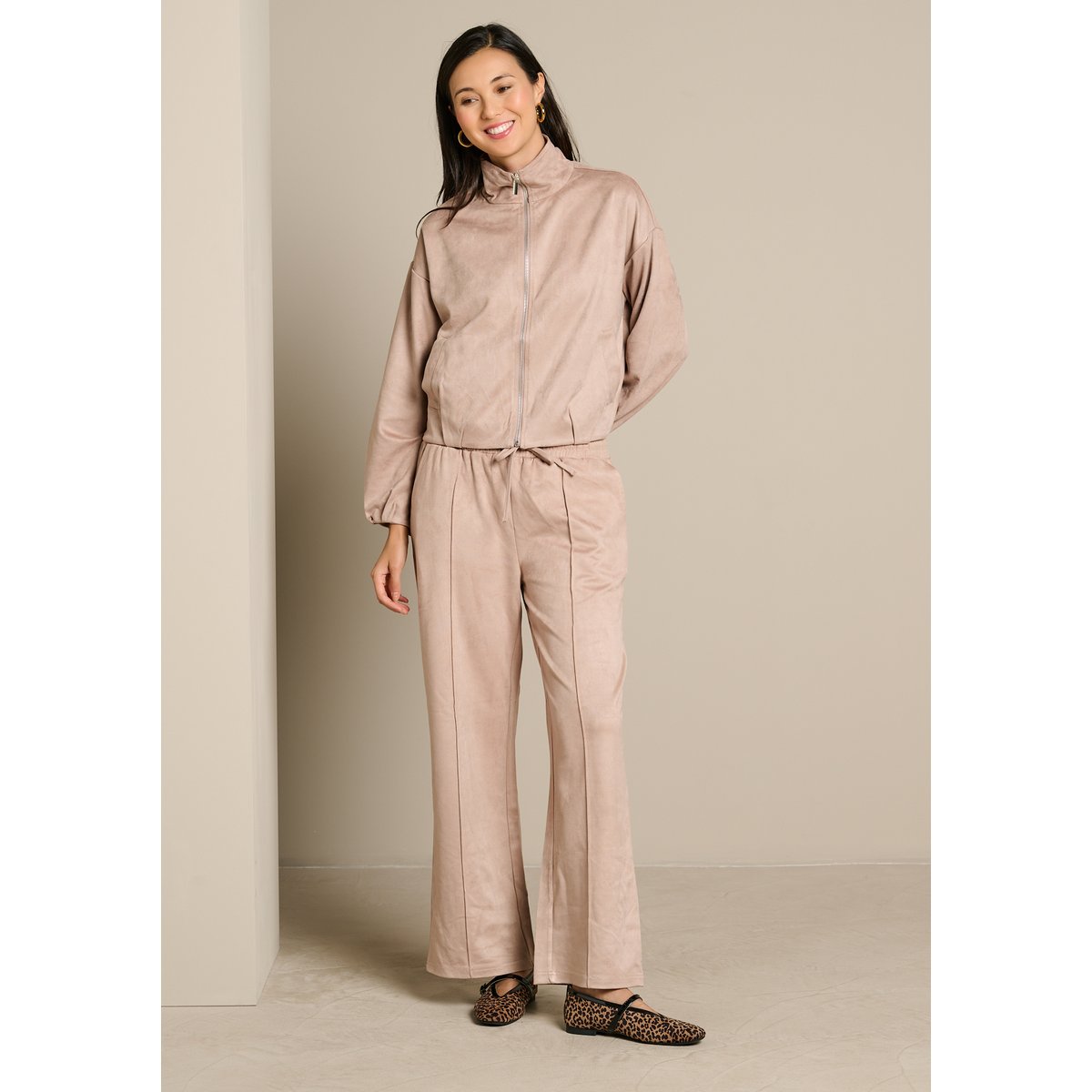 Pantalon fluide effet suédé taupe, LOLALIZA