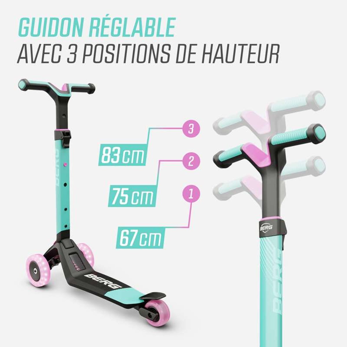 Trottinette pour Enfants, 2+ Ans, Pliable, LED, Nexo Lime mint, BERG TOYS