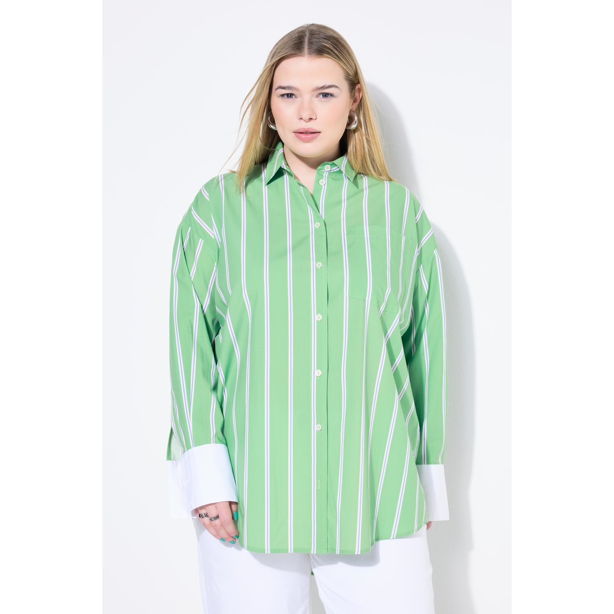 Chemisier rayé oversize, manches longues vert trèfle, STUDIO UNTOLD