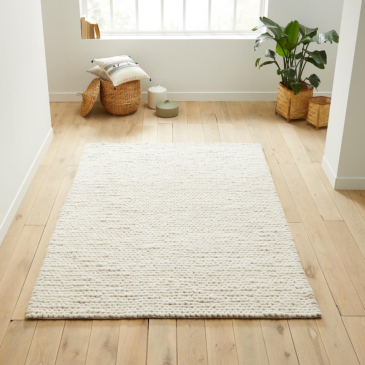 Tapis laine, Diano, effet tricot blanc écru, LA REDOUTE INTERIEURS