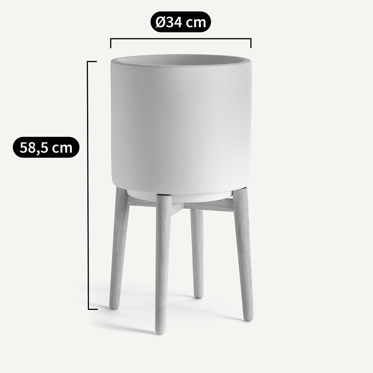 Cache-pot sur pied en hévéa H58,5cm, Florian blanc, AM.PM