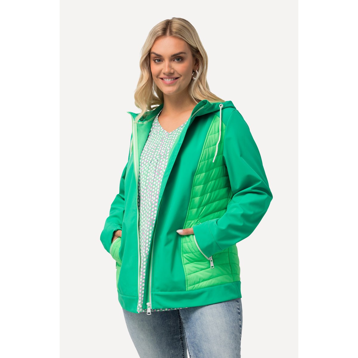 Veste à capuche hybride HYPRAR, imperméable vert printanier, ULLA POPKEN