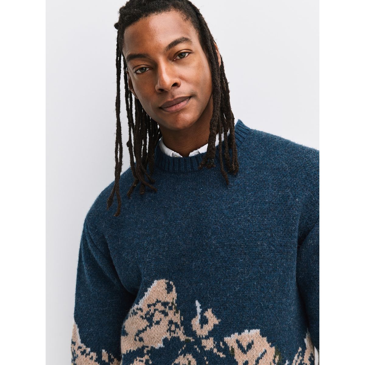 Pull ras du cou en mailleà motif montagnes bleu marine, NEXT