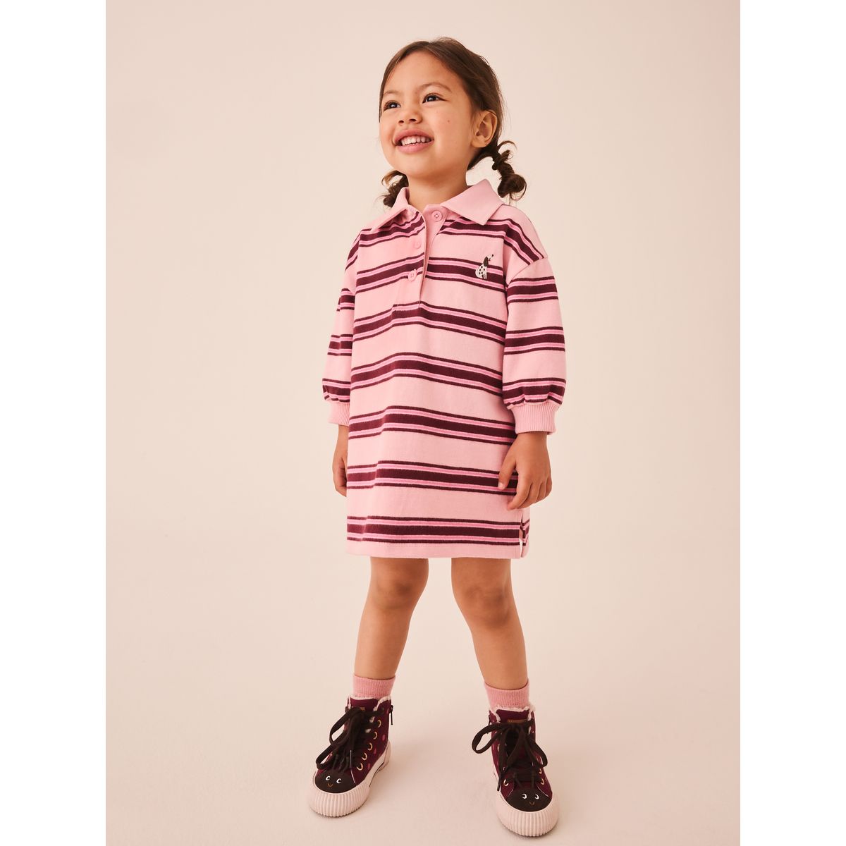 Robe sweat style rugby à manches longues rose à rayures, NEXT