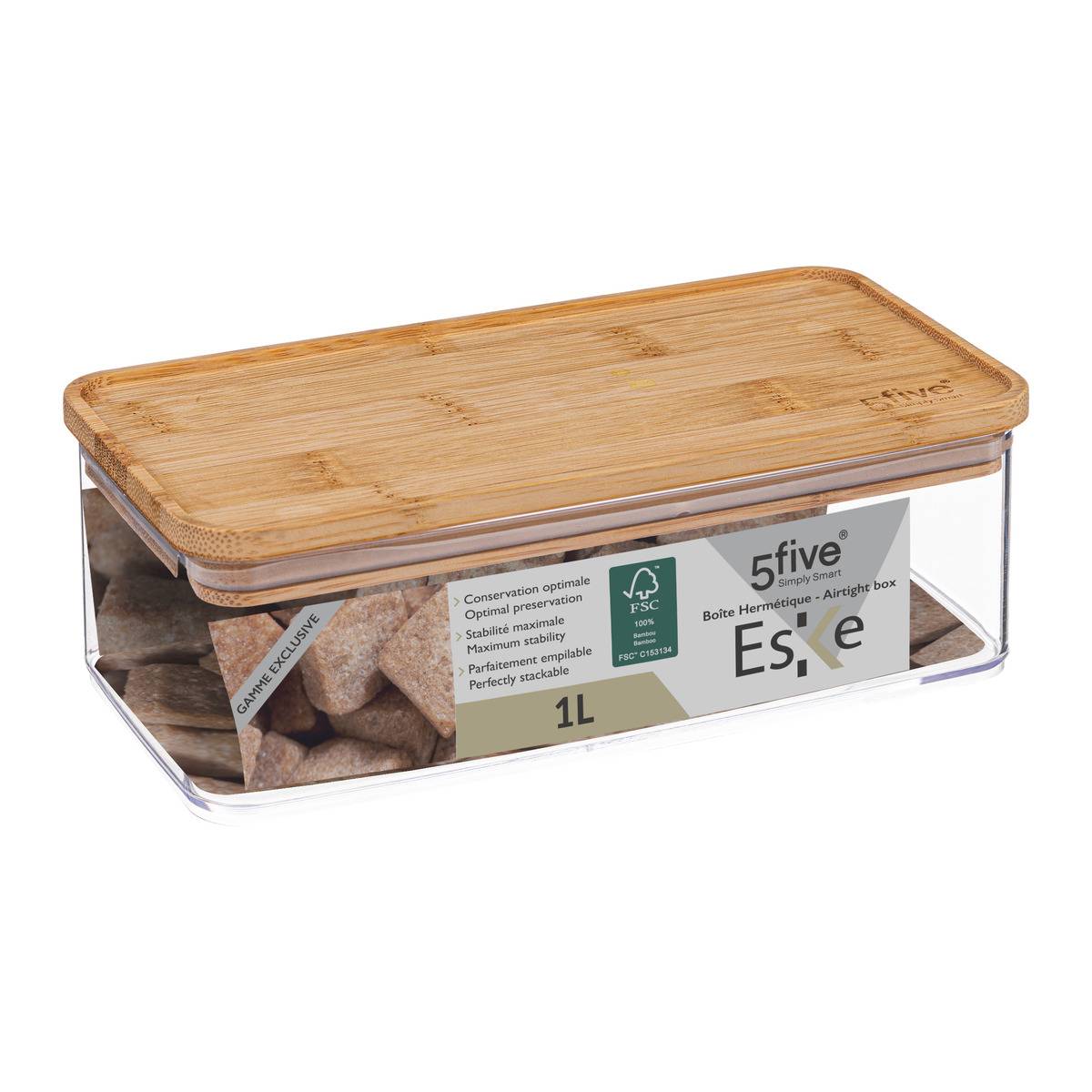 Boîte de conservation couvercle 1L ESKE transparent, 5FIVE SIMPLY SMART