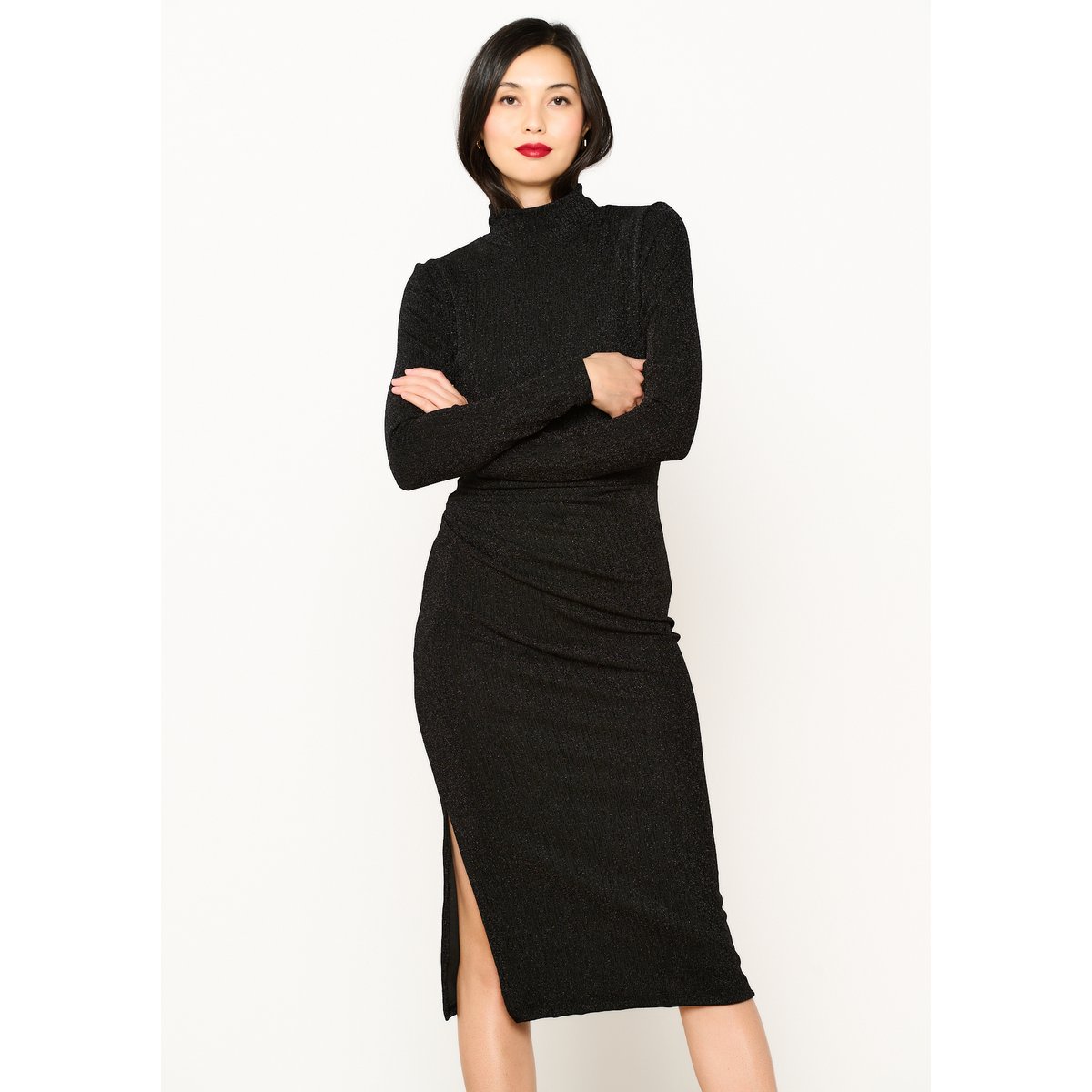 Robe bodycon en fil textile noir, LOLALIZA