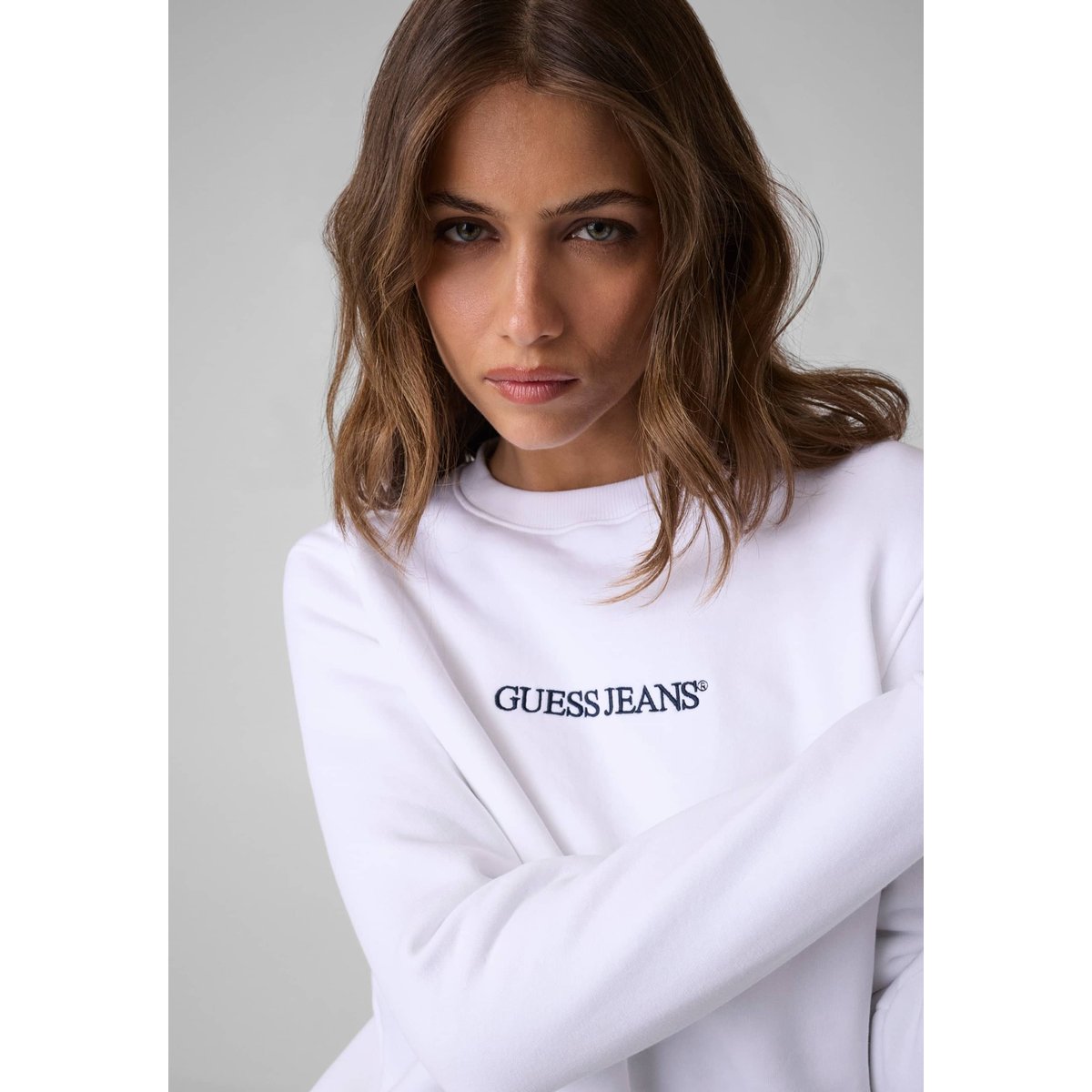 Sweat-Shirt Logo Brodé blanc, GUESS JEANS