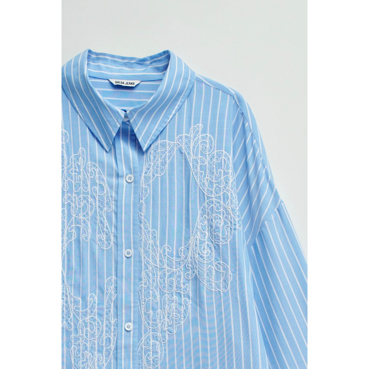 CHEMISE À RAYURES AVEC DE LA DENTELLE blanc, SALSA JEANS
