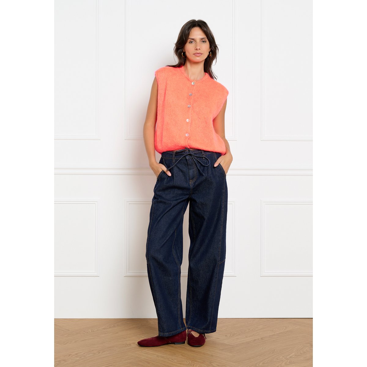 Jean barrel taille haute dark blue, LOLALIZA