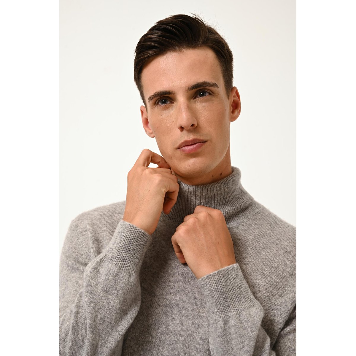 Pull Col Roulé Nuage Chiné Connor gris chiné, JUST CASHMERE