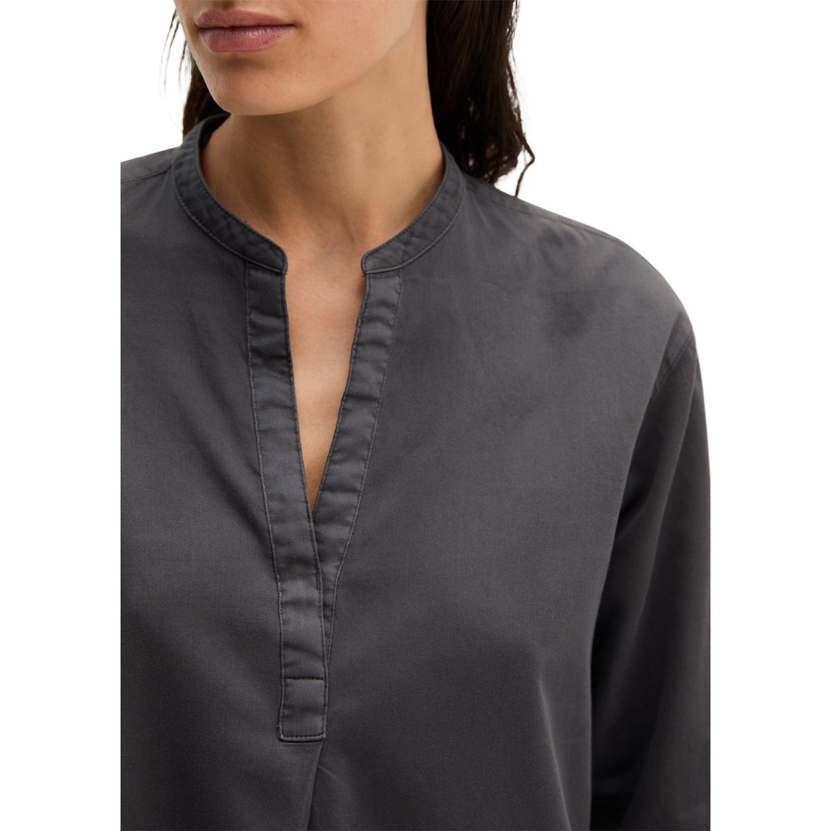 Blouse loose en satin de coton dunkelgrau, MARC O'POLO