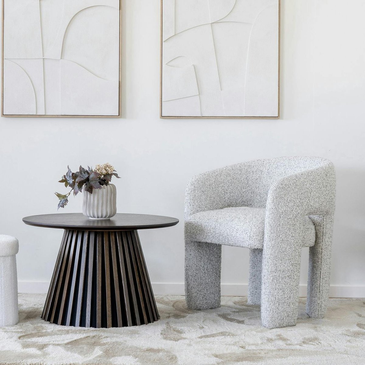 Fauteuil de table en tissu chiné beige TULSA gris, PIER IMPORT