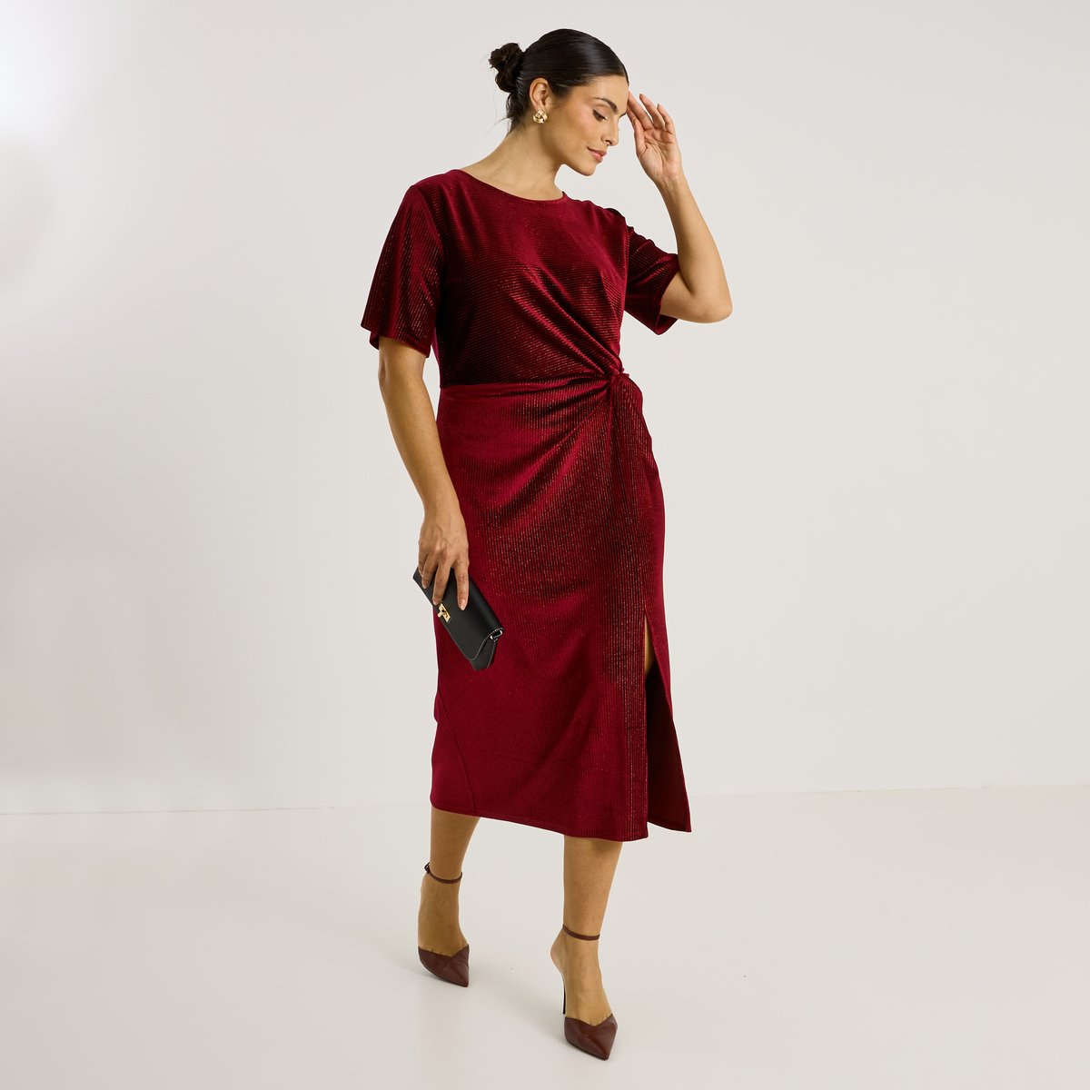 Robe longue en maille fluide orange bordeaux, GRAIN DE MALICE