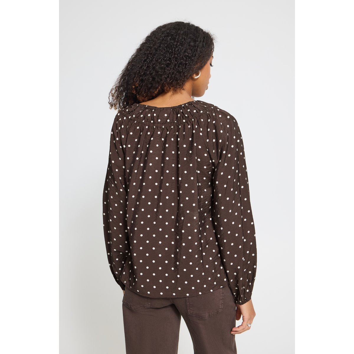 Blouse à manches longues marron coffee bean/birch dot, ICHI