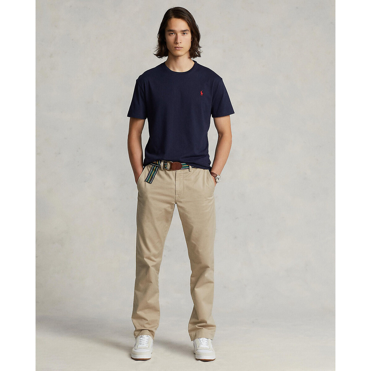 T-shirt de gola redonda de ajuste fino em jersey marinho, POLO RALPH LAUREN
