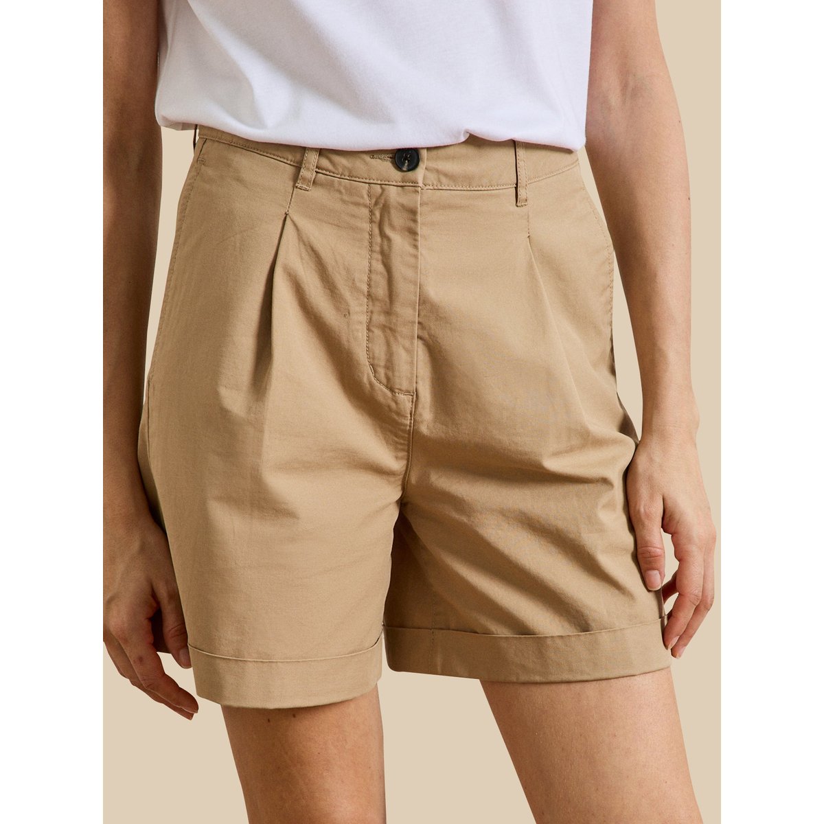 Short chino coton et lin beige, CYRILLUS