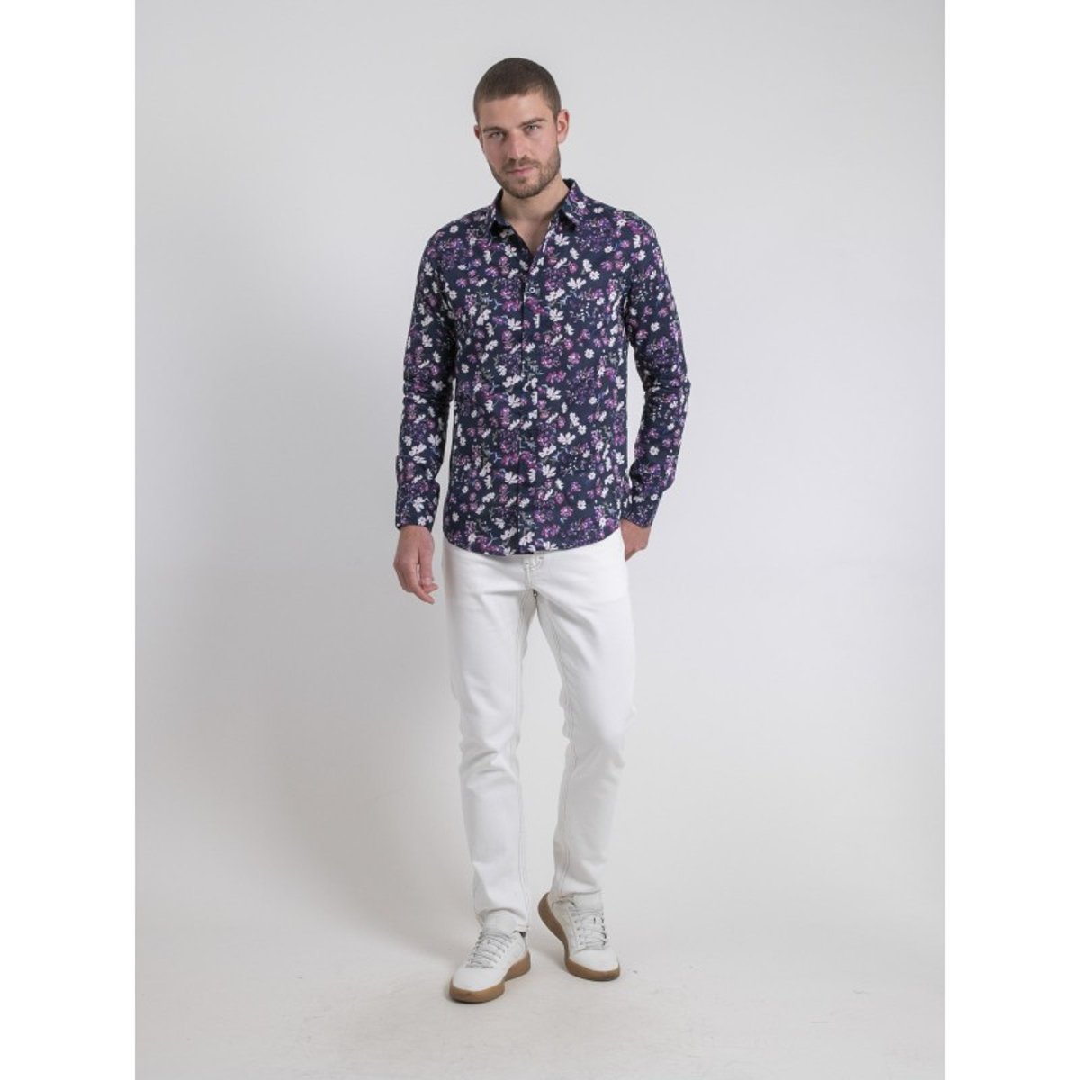 Chemise Manches Longues Motifs Duloic bleu marine, RITCHIE